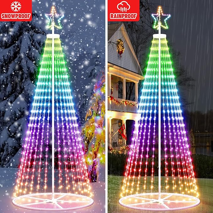 12FT Outdoor Christmas Tree - Smart Christmas Tree Outdoor Lighted Decoration, x-mas Star Tree Bluetooth App Control Color Changing x-mas Tree Light for Yard & Garden