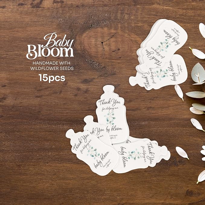 Baby Bottle Shaped Seed Paper – 15Pcs Green Baby Shower Favors for Guests with Wildflower Seeds, Writable & Plantable, Gender Reveal, Birthday Gifts for Guest