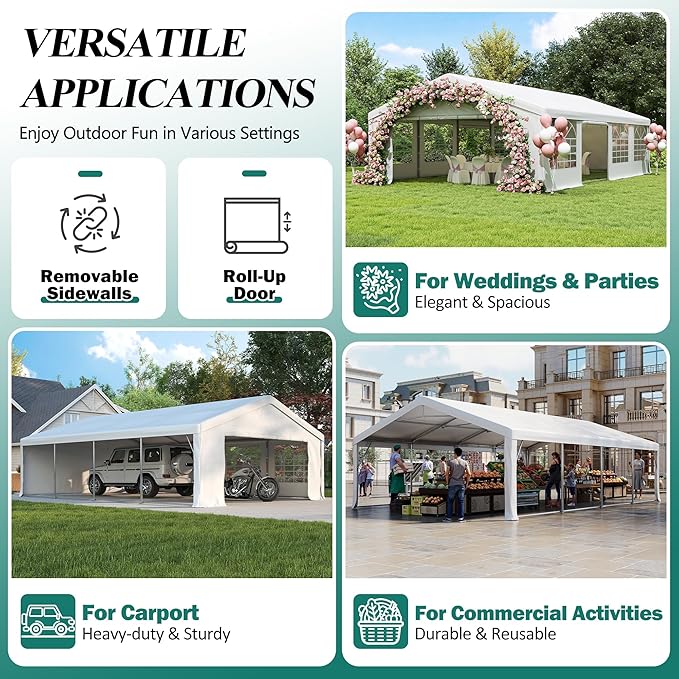 GARTOO 20' x 30' Canopy Party Tent & Carport - Heavy Duty Outdoor Wedding Gazebo with 4 Sand Bags, Event Shelter Canopy for Outdoor Event, Wedding, Birthday Party