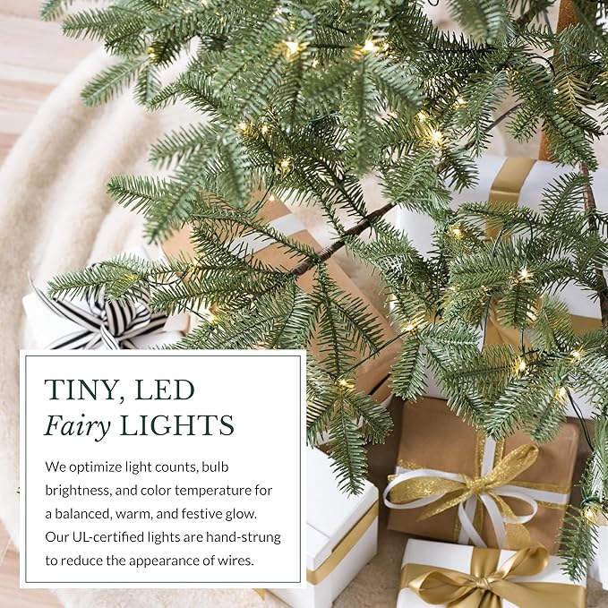 Balsam Hill 9ft Pre-Lit Alpine Balsam Fir - Sparse Artificial Christmas Tree with 600 Clear LED Fairy Lights, Pre-Fluffed Memory Wire Branches & Easy Plug Technology for Statement Spaces