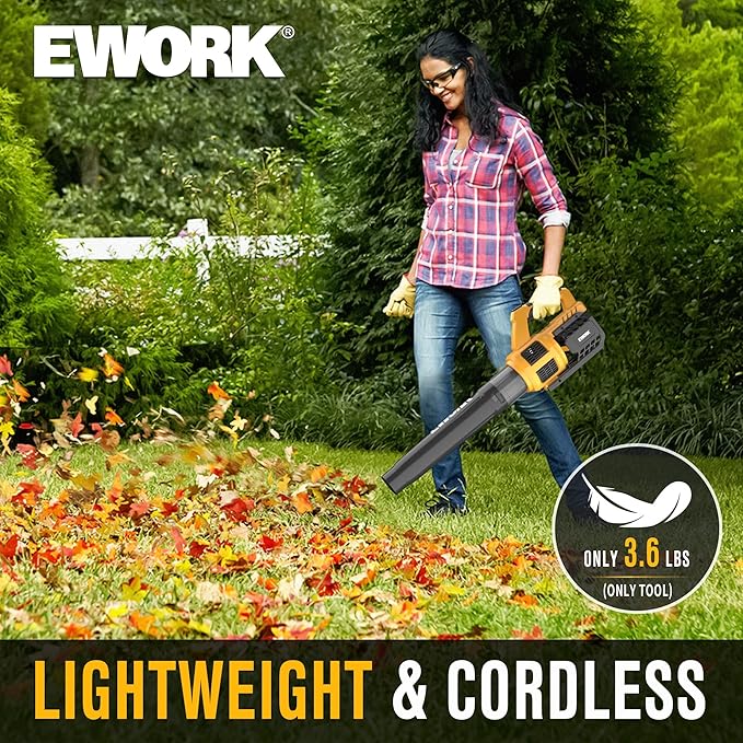 EWORK 21V Cordless Leaf Blower, Powerful Turbo Mode & 550 CFM, 2¡¿3.0Ah Batteries & Fast Charger, Lightweight Electric Leaf Blowers for Lawn Care, Patio, Leaves & Dust