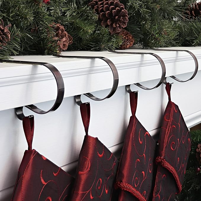Haute Decor The Original MantleClip - 4 Pack (Oil-Rubbed Bronze) - Hang Christmas Stockings Safely and Securely from Mantels Up to 3 Inches Thick
