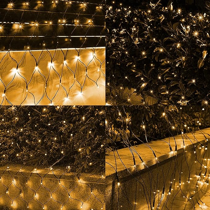 Dazzle Bright Christmas Net Lights, 360 LED 12FT x 5 FT Green Wire Waterproof Connectable Lights with 8 Modes, Christmas Outdoor Light for Bushes Garden Party Wedding Holiday Decoration (Warm White)