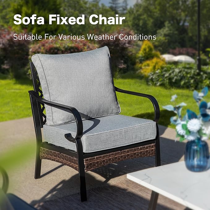 5 Piece Metal Outdoor Patio Furniture Sets with Firepit Table, Patio Conversation Sets 1 3-Seater Sofa, 1 2-Seater Loveseat, 2 Single Sofa with 5.75" Cushion for Backyard Deck, Gray
