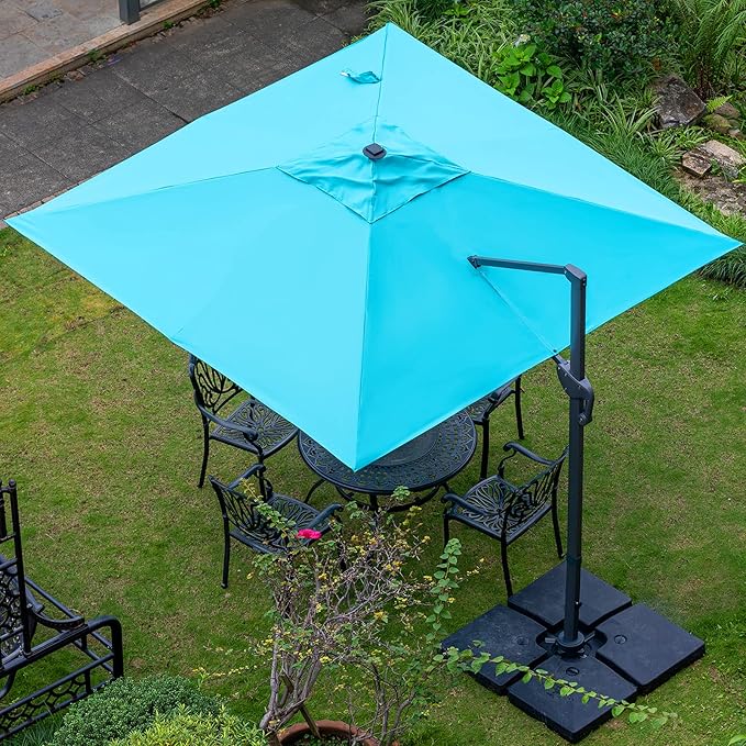 Sunnyglade 10x10Ft Cantilever Patio Umbrella Square Deluxe Offset Umbrella 360°Rotation & Integrated Tilting System Heavy Duty Patio Hanging Umbrella for Market Garden Deck Pool Backyard Patio (Blue)