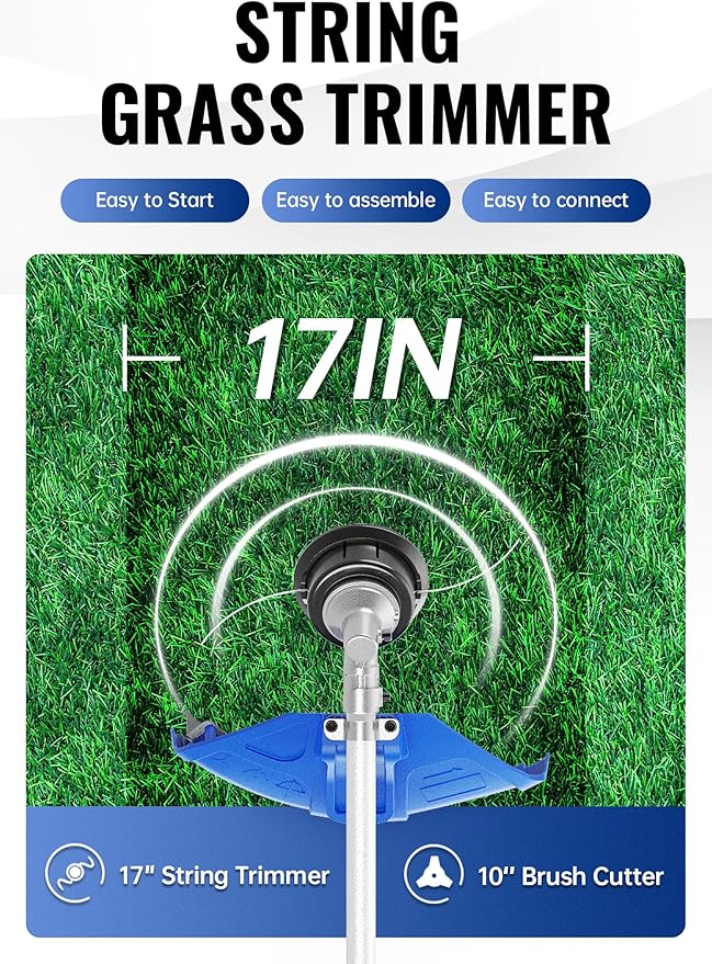 Wild Badger Power 2-in-1 Yard Care System, 31cc, 4-Cycle Gas Engine Straight Shaft Multi-Tool with Brush Cutter, String Grass Trimmer and Shoulder Harness