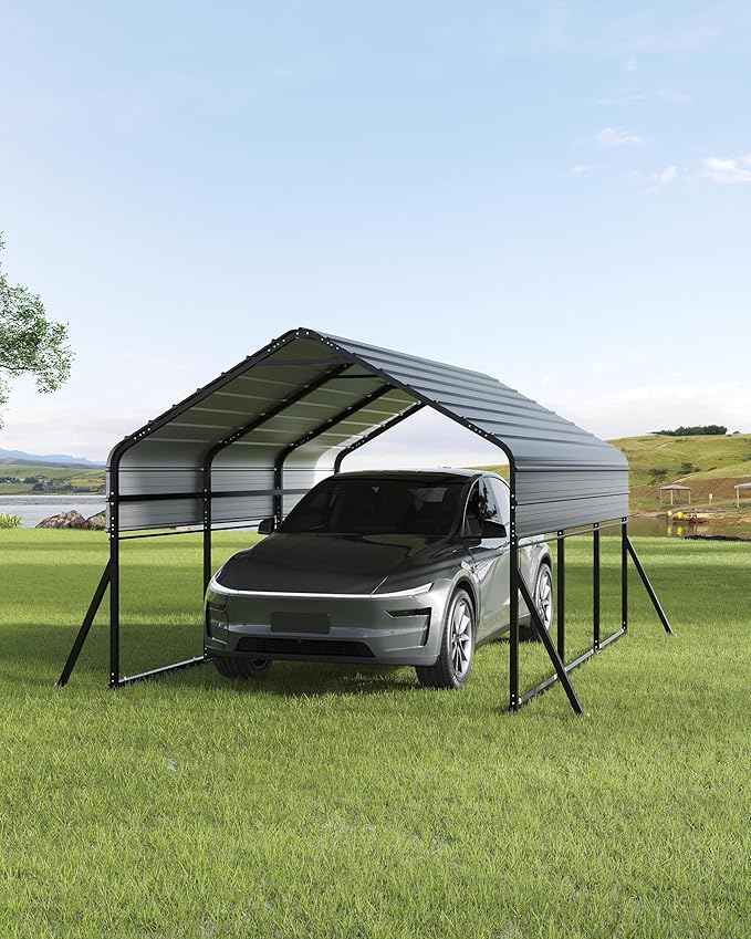 10x15 FT Heavy Duty Metal Carport Kit, Reinforced Frame with Anchors, for Trucks, Boats, RV, Tractor, 100MPH Wind & 35PSF Snow Rating, Easy Assembly