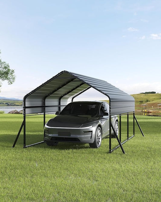 10x15 FT Heavy Duty Metal Carport Kit, Reinforced Frame with Anchors, for Trucks, Boats, RV, Tractor, 100MPH Wind & 35PSF Snow Rating, Easy Assembly