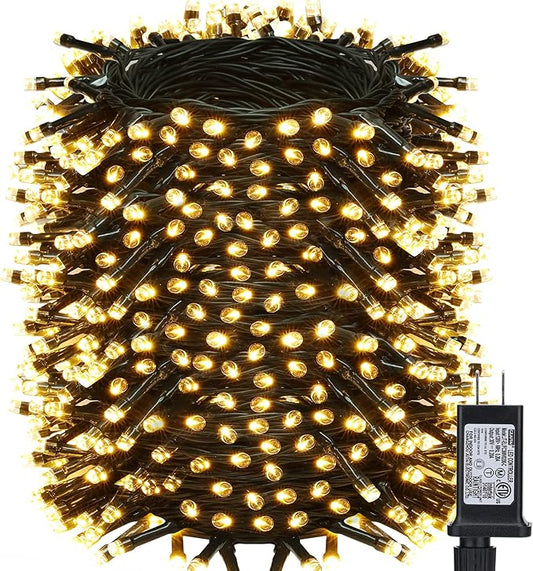 Toodour Christmas Lights Outdoor, 213ft 600 LED String Lights, Timer, Waterproof 8 Modes Outdoor Christmas String Light - Twinkle Light for Tree Home Garden Yard Wedding Party Xmas Decor(Warm White)