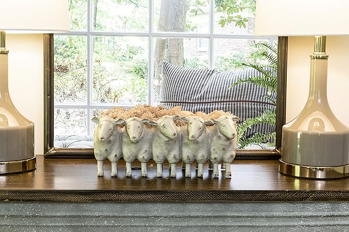 Creative Co-Op Resin Sheep Planter with Distressed Finish, White