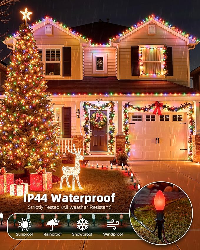 Frosted C9 Christmas Lights Outdoor, 25.7 Ft Christmas Pathway Lights with 20 LED Bulbs and Stakes, Connectable Christmas Yard Decorations Walkway Sidewalk Holiday, Red and White