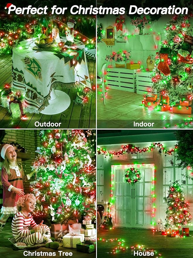 Christmas Lights 66FT 200 LED, Christmas Tree Light with 8 Lighting Modes, Outdoor Waterproof String Lights with Remote and Timer, Fairy Light for Holiday Decor (Red and Green)