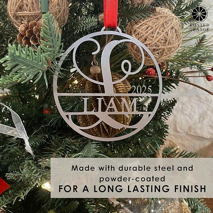 Set of 5 Personalized Circle Monogram Christmas Ornaments – 2025 Letter Ornaments for Christmas Tree – Custom White, Silver, or Gold Holiday Decorations for Home or Gift 6 inch
