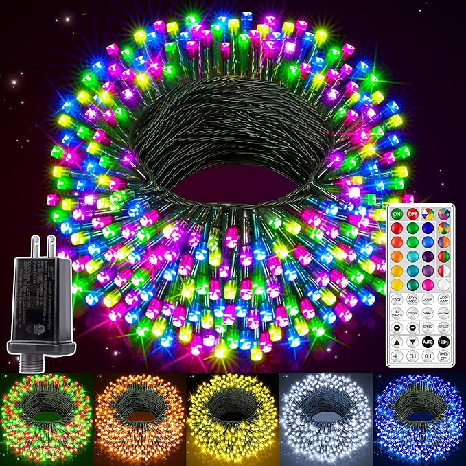 Ollny RGB Christmas Lights 400 LEDs 131 FT, 130 Modes Color Changing Christmas String Lights with Remote, Timer & Waterproof, Outdoor Xmas Lights for Thanksgiving Day House Holiday Decorations