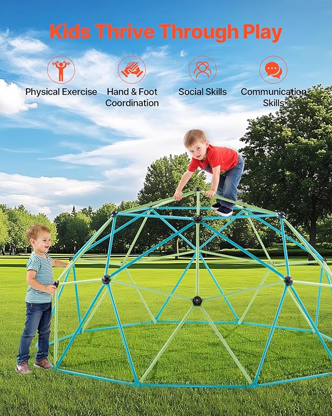 VEVOR Climbing Dome, 10FT Geometric Dome Climber with Saucer Swing, 1000LBS Loading Kid's Jungle Gym Playground, Easy-Assembly Outdoor Backyard Climbing Equipment for Boys Girls 3 to 10 Years Old
