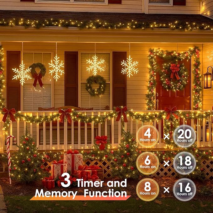 Christmas Lights 600 LED 196FT, IP67 Waterproof Christmas Tree Lights with 8 Modes, Outdoor String Lights with Timers & Memory Function, Xmas Light for Holiday Decor (Warm White)