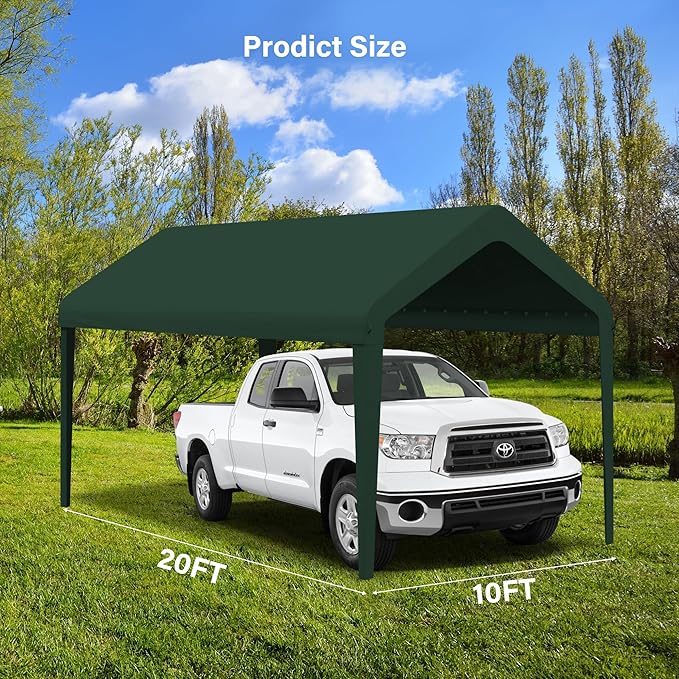 Canopy Replacement Cover, Carport Replacement Canopy, 800D Oxford Waterproof & UV Protected Tarp with Ball Bungees (Frame is not Included) (Green, 10x20)