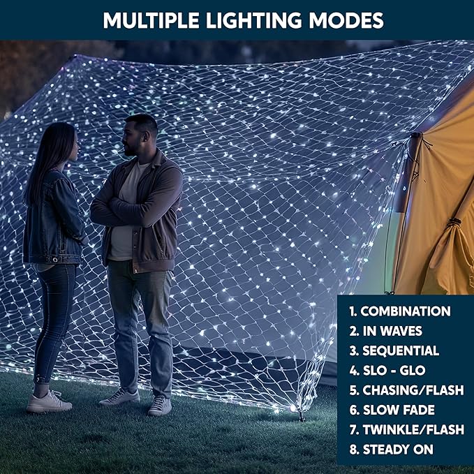 JOYIN 200 LED Christmas Net Lights, 6.5X 10FT Christmas Mesh Lights with 8 Modes, Connectable, Waterproof for Bushes Trees Yard Indoor Outdoor Xmas Decorations (Cool White)