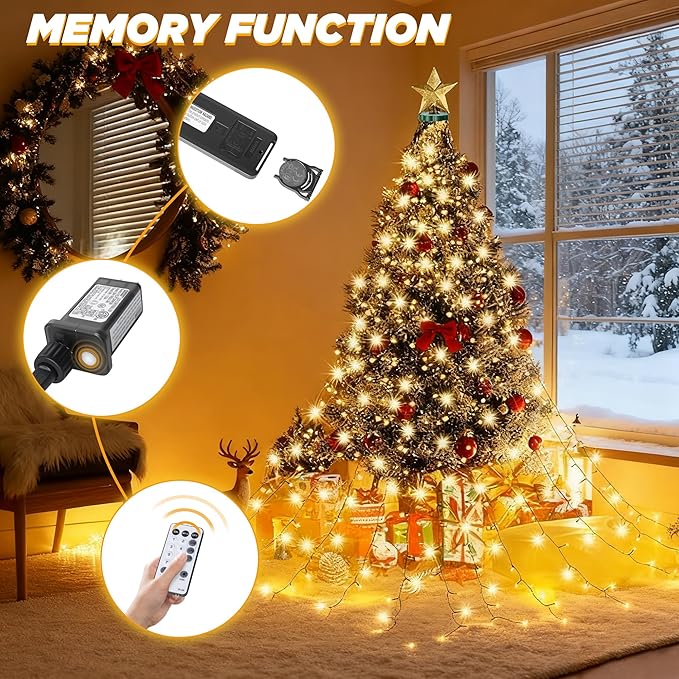 Christmas Tree Lights - 480 LEDs 9.8FT x 16 String Lights with Memory Function & 8 Modes, Fairy Lights with Remote Control & Timer for Christmas Tree Decorations - Warm White