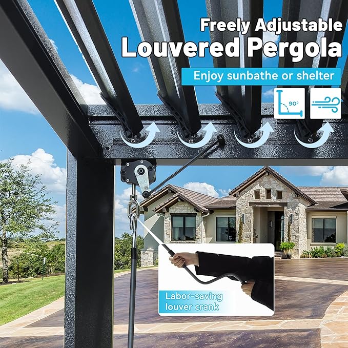 8x5 FT Grill Louvered Pergola for Outdoor Grill, Hardtop Grill Pergola with Built-in Gutter & Adjustable Rainproof Roof, Metal Shelter Gazebo for Patio Backyard Deck -Grey