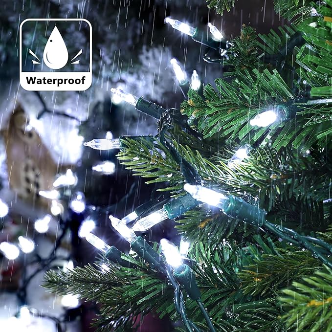 Christmas Lights -2 Pack Total 43FT 200 Count Conectable Waterproof String Lights Brighter Detachable Plug-in Lights Indoor & Outdoor for Christmas Decoration(Cool White)