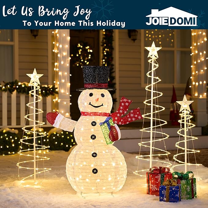 Joiedomi Snowman Christmas Decoration Outdoor, 120 LED Lighted Christmas Holiday Decorations, Collapsible Snowman Yard Lights Backyard Garden Lawn Xmas Decor, Snowman with Gift