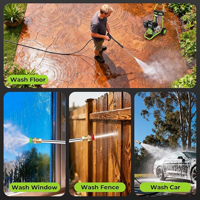 4200PSI Pressure Washer 4.0GPM Gas Power Washer 212CC Gas Powered Washing Machine Commercial High Pressure Washer with 25ft Hose&5 Nozzles for Patio Garden Yard Vehicle,EPA/CARB/ETL (Green & Black)