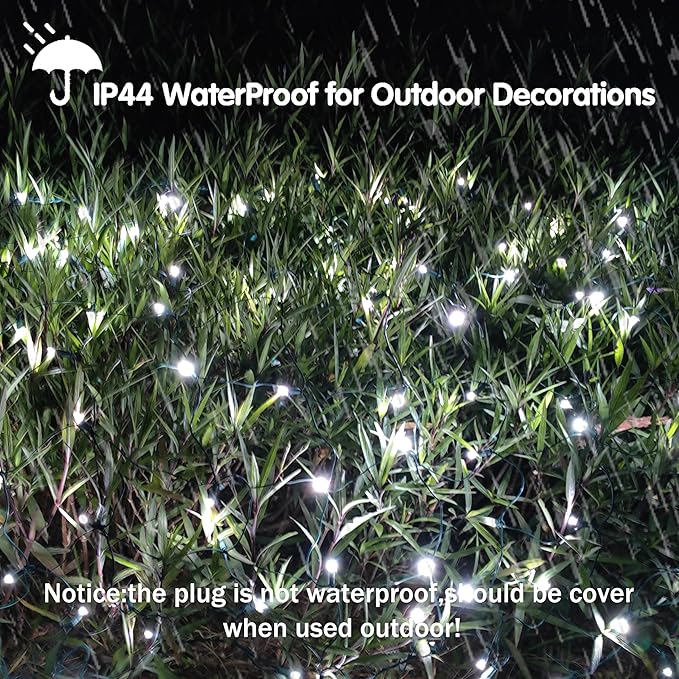 HISHINY LED Christmas Net Lights Outdoor,6ftx6ft 144LED Green Wire, Connectable Indoor Outdoor Bush Mesh Net Lights String for Halloween Christmas Party,Shrub,Yard,Tree（Cool White）