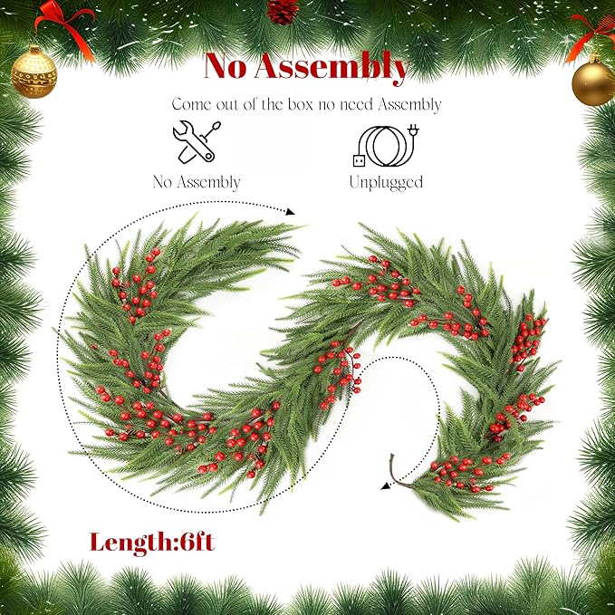 72 Inch Christmas Garland, Holiday Pine Decoration (1)