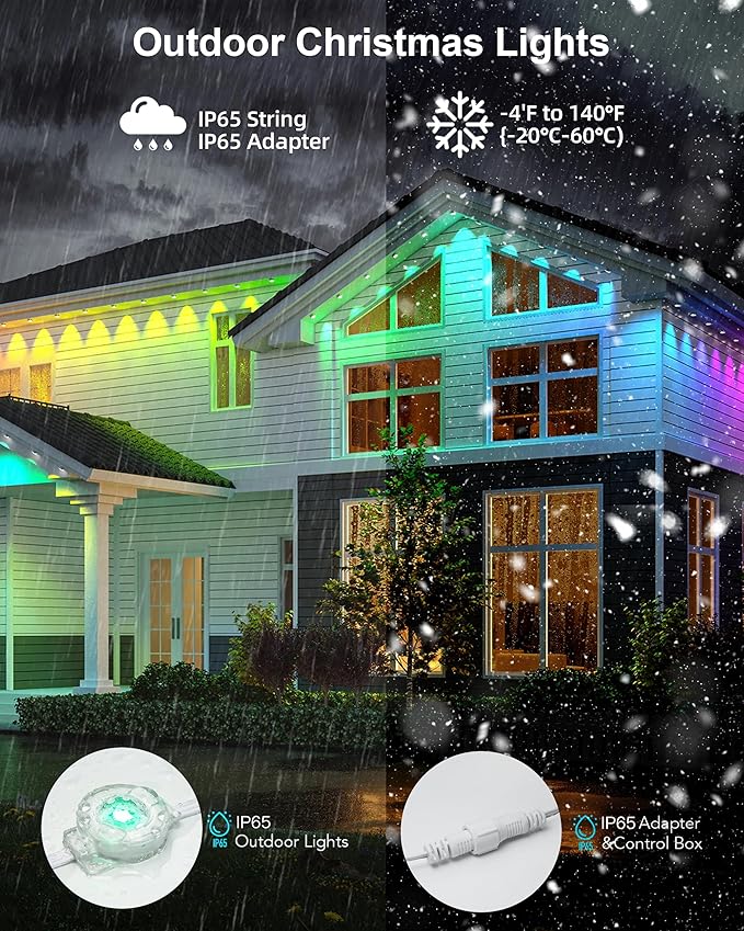 Permanent Outdoor Lights, 111ft with 72 RGBIC LED Light with App Control, Waterproof Permanent Christmas Lights for Outside Roofline Decor, Garden Decor, House,Party, Holiday Xmas Decoration