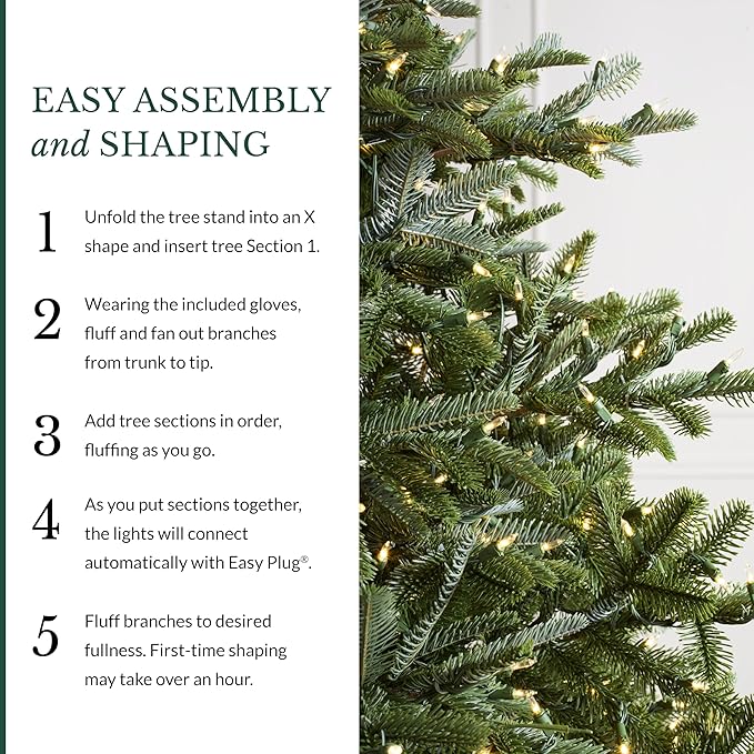 Balsam Hill Mountain Spruce - Realistic Narrow Artificial Christmas Tree with True Needle Foliage Available Unlit or with Warm LED Clear Lights, LED Clear, 7.5'