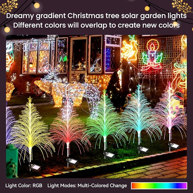 2 Packs Christmas Tree Solar Garden Light with Multi-Colored Change, Auto ON/Off Outdoor Yard Light, Solar Lighting for Garden, Porch, Christmas and Festival Decoration (L_Size)