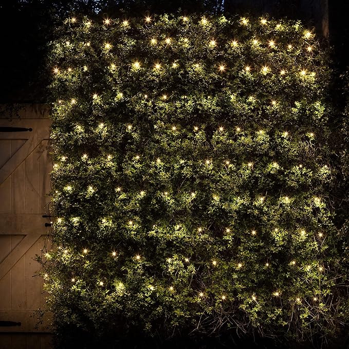 Dazzle Bright Christmas 200 LED Net Lights, 9.8 FT x 6.6 FT Connectable Mesh Lights Clear Wire with 8 Lighting Modes, Christmas Decorations for Indoor Outdoor Bush Yard Garden Decor (Warm White)