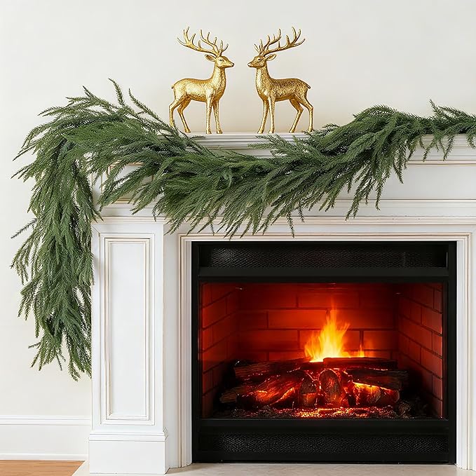 6 FT Christmas Norfolk Pine Garlands, Artificial Real Touch Winter Pine Garland, Green Realistic Greenery Garland for Table, Mantle, Wall, Indoor, Outdoor Christmas Decorations (1 Pcs)