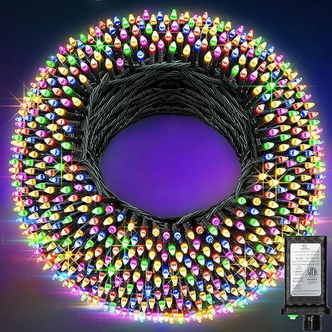 750 LED 256ft Outdoor Christmas Lights, Super Long String Lights 8 Modes Timer Memory, Outsite Waterproof Dark Green Wire Fairy Light Strings for Xmas Tree Wedding Holiday Party Decorations Multicolor