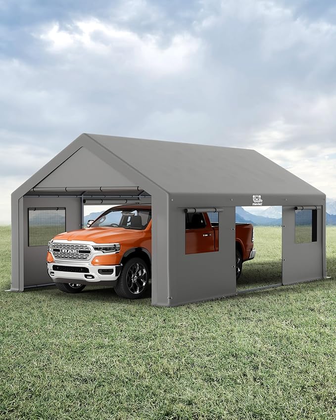 13x20 ft Heavy Duty Carport, Waterproof & UV Protected Carport with Reinforced Steel Frame, All-Weather Outdoor Shelter for Cars, Trucks, Vans, RVs, and Workshops
