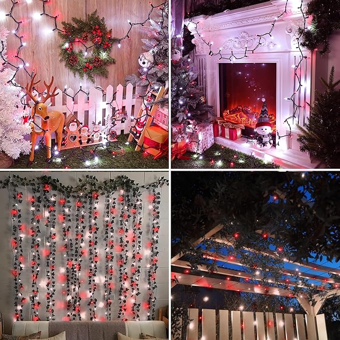 Christmas Lights -1 Pack 21.5FT 100LED Conectable Waterproof String Lights Brighter Detachable Plug-in Lights Indoor & Outdoor for Christmas decorationr(Red & White)