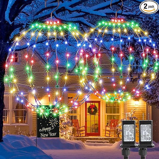 Joomer 2 Pack Christmas Ball Lights, 13IN & 11IN Foldable Metal Sphere Light, Connectable Waterproof 8 Modes with Timer, Hanging Tree Globe Lights for Holiday Christmas Decorations (Multicolor)