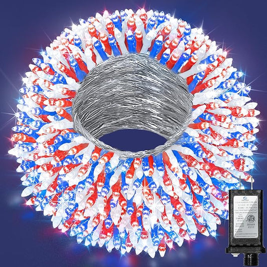 470ft Outdoor Christmas Lights, 1500 LED Super Long String Lights 12 Modes & Timer Memory, Dimmable Waterproof Light Strings for Xmas Tree Garden Wedding Party Holiday Decorations Red White & Blue