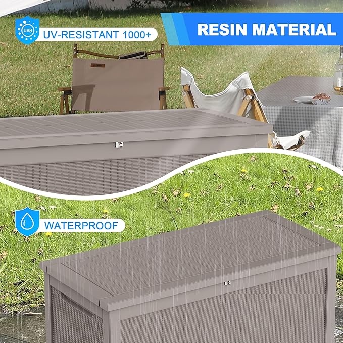 Mersco 320 Gallon Double-Wall Resin Deck Box - Lockable Waterproof Outdoor Storage Box, 1000lbs Capacity & Doubles as Seating for Patio Furniture - Garden Tools, Pool Accessories (Grey)