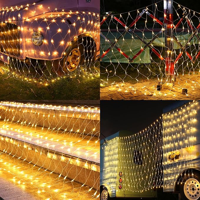 Joomer Christmas Net Lights - 2PACK 12FT x 5FT 360 LED Plug-in Mesh Lights, Waterproof with 8 Modes, Timer, Connectable for Bushes, Trees, Garden, Outdoor Christmas Decor (Clear Wire, Warm White)