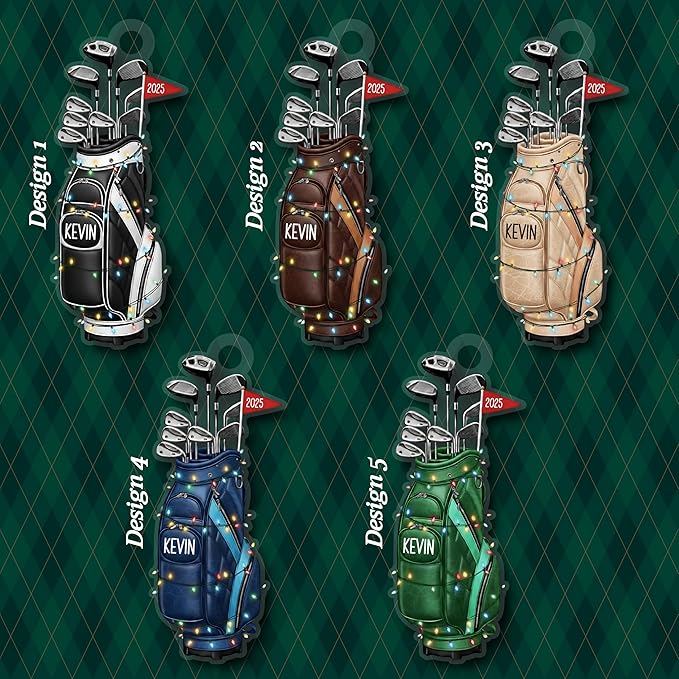 Personalized Golf Christmas Ornament - Custom Name & Year - 3.5" Acrylic Golf Bag Ornament with Ribbon – 5 Color Options – Golf Lover Gift, Golfer Christmas Tree Decoration