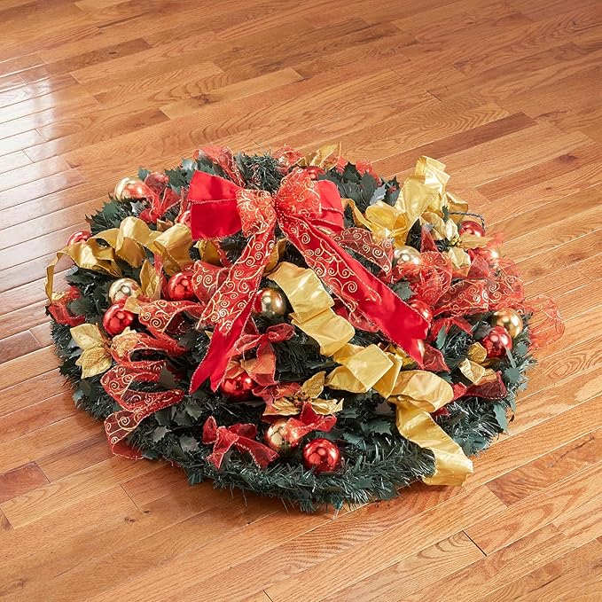 BrylaneHome 7.5 Ft Fully Decorated Pre-Lit Pop-Up Christmas Tree with 450 Warm Lights & Included Stand, Collapsible, Easy Assembly - Plaid