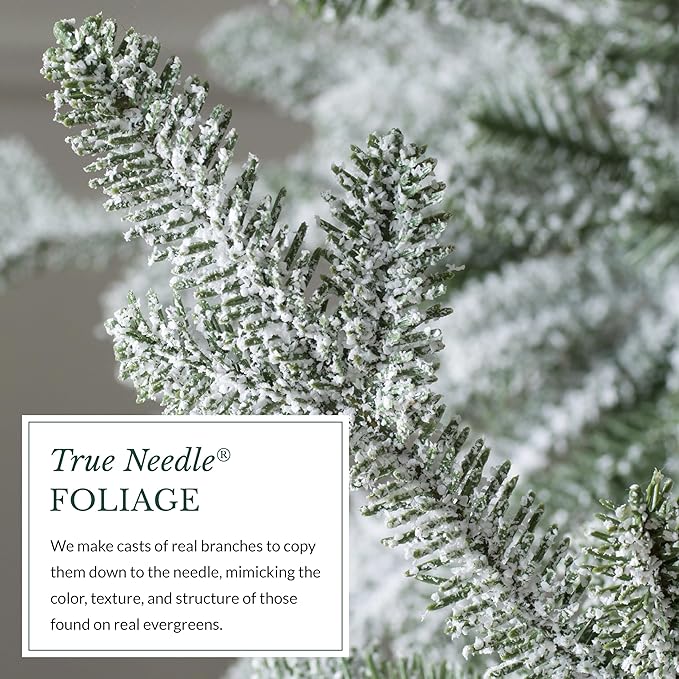 Balsam Hill Frosted Alpine Balsam Fir - Snow-Kissed Artificial Christmas Tree with Pre-Fluffed Memory Wire Branches and LED Clear Fairy Lights, 7.5'