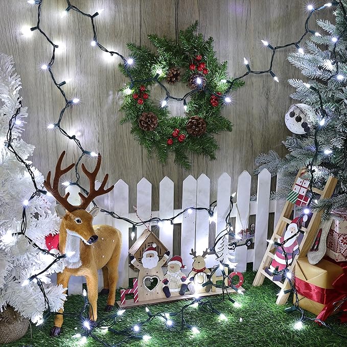 Christmas Lights -1 Pack 21.5FT 100LED Conectable Waterproof String Lights Brighter Detachable Plug-in Lights Indoor & Outdoor for Christmas Decoration(Cool White)