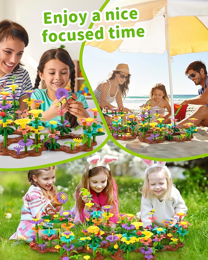 Flower Garden Building Toys for Girls: 183 PCS Kids Gardening Kit Set Gifts for 3 4 5 6 7 Year Old Toddler