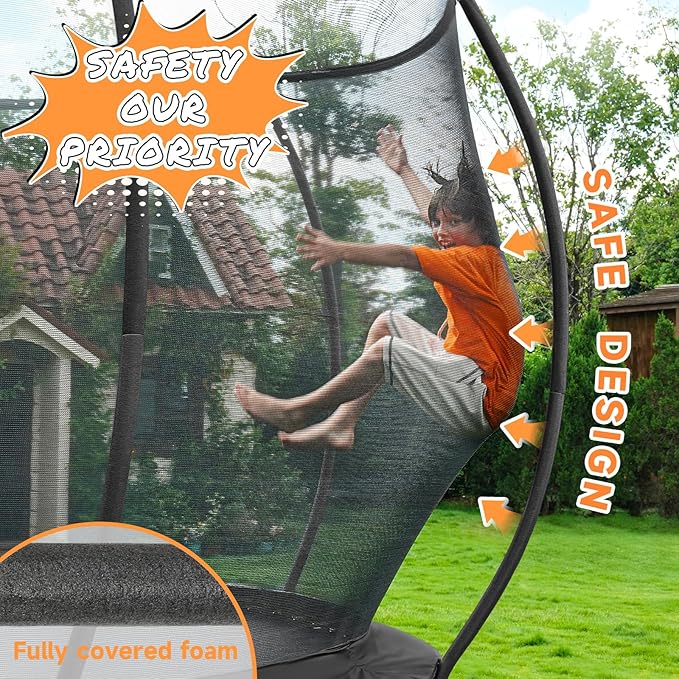 10FT 12FT 14FT 15FT 16FT Outdoor Trampoline with Enclosure Net, Heavy Duty Yard Trampolines, ASTM Approval Recreational Trampolines for Kids and Adults