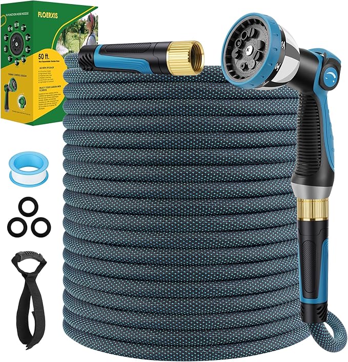 Non-Expandable Garden Hose 50 FT, Lightweight Hose with 10 Function Spray Nozzle, Kink-Free Flexible Water Hose, Durable, Leak-Proof, 360¡Æ Swivel Connectors, Portable Storage Strap