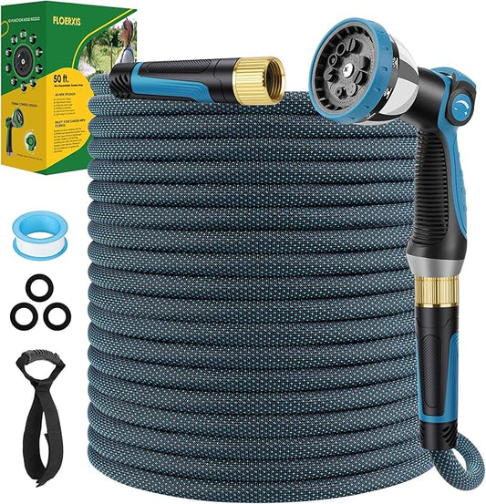 Non-Expandable Garden Hose 50 FT, Lightweight Hose with 10 Function Spray Nozzle, Kink-Free Flexible Water Hose, Durable, Leak-Proof, 360¡Æ Swivel Connectors, Portable Storage Strap