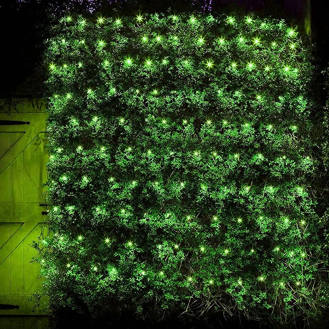 Dazzle Bright St. Patrick's Day 200 LED Net Lights, 9.8 FT x 6.6 FT Connectable Mesh Lights Clear Wire with 8 Lighting Modes, Christmas Decorations for Indoor Outdoor Bush Yard Garden Decor (Green)